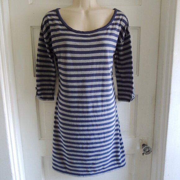 DKNY Jeans Blue & Gray Stripe Cotton Modal T Shirt Dress M - Picture 1 of 8
